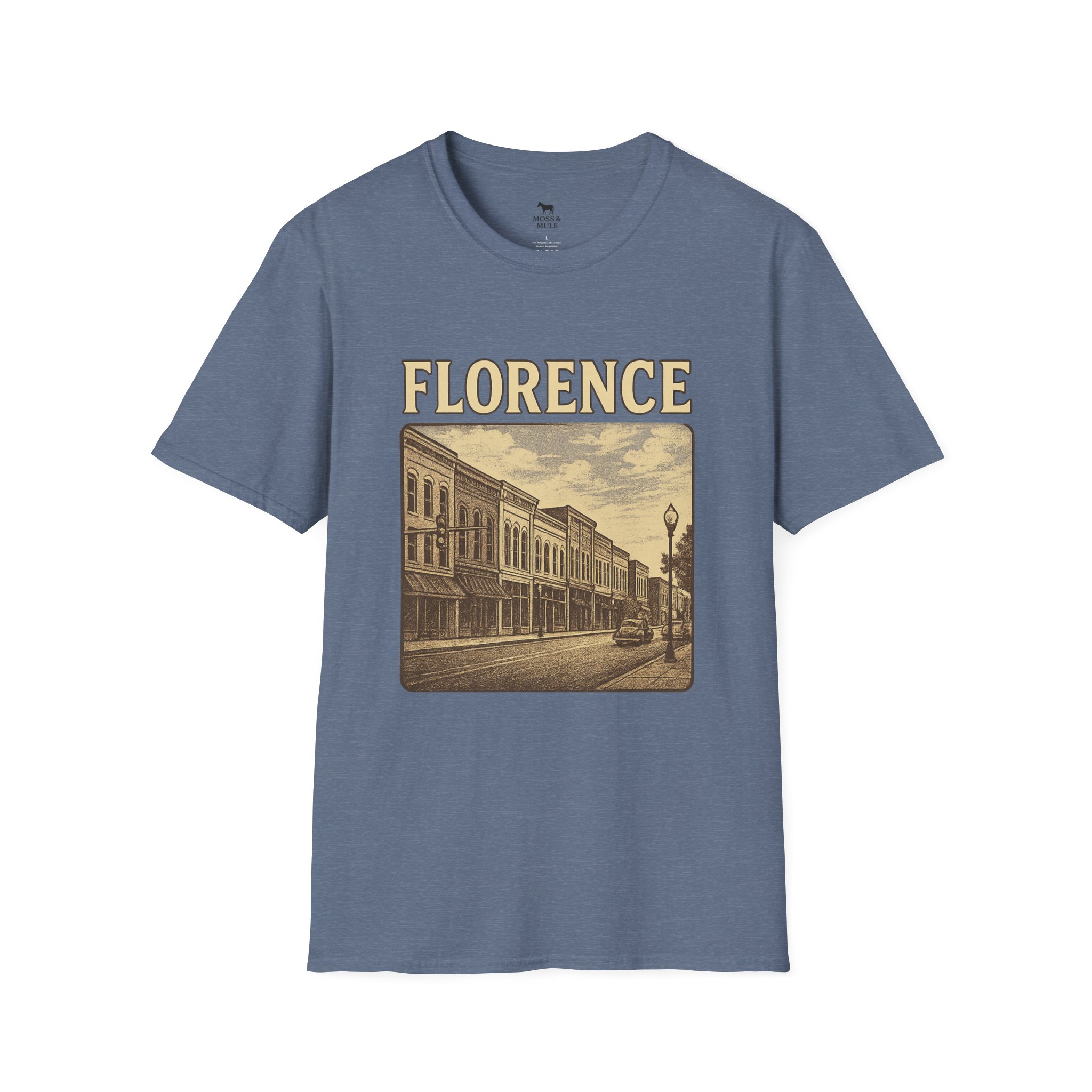 Florence Alabama Downtown T-shirt with vintage buildings and hometown pride